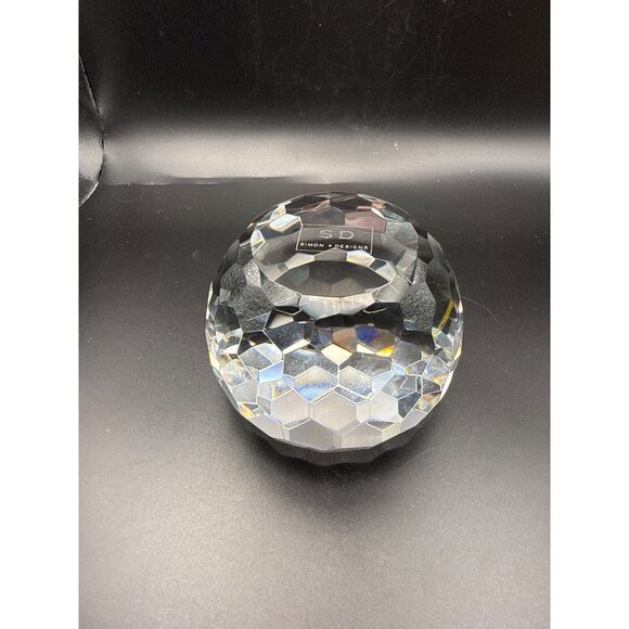 Simon Designs Crystal Paperweight Faceted Cut Glass 3.25” Diameter Damaged Box - Picture 3 of 8